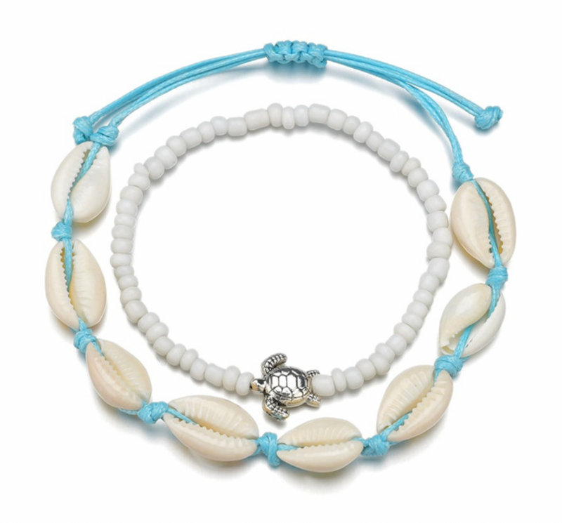 Cowrie shell & Turtle anklet